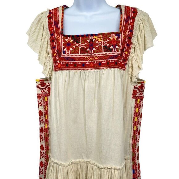 Free People Embroidered Day Glow Mini Open Back Ruffle Peasant Boho Dress - Picture 7 of 12